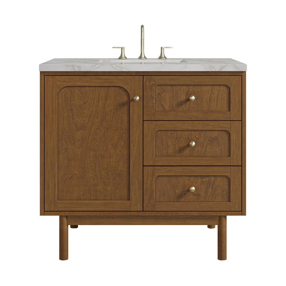 James Martin - Laurent 36" Single Vanity, Honey Oak w/ 3 CM Victorian Silver Silestone Top - 545-V36-HNO-3VSL view 1