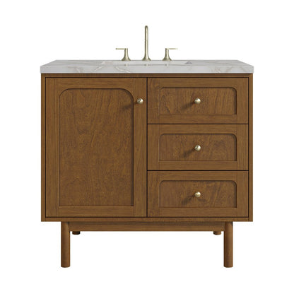 James Martin - Laurent 36" Single Vanity, Honey Oak w/ 3 CM Victorian Silver Silestone Top - 545-V36-HNO-3VSL view 1