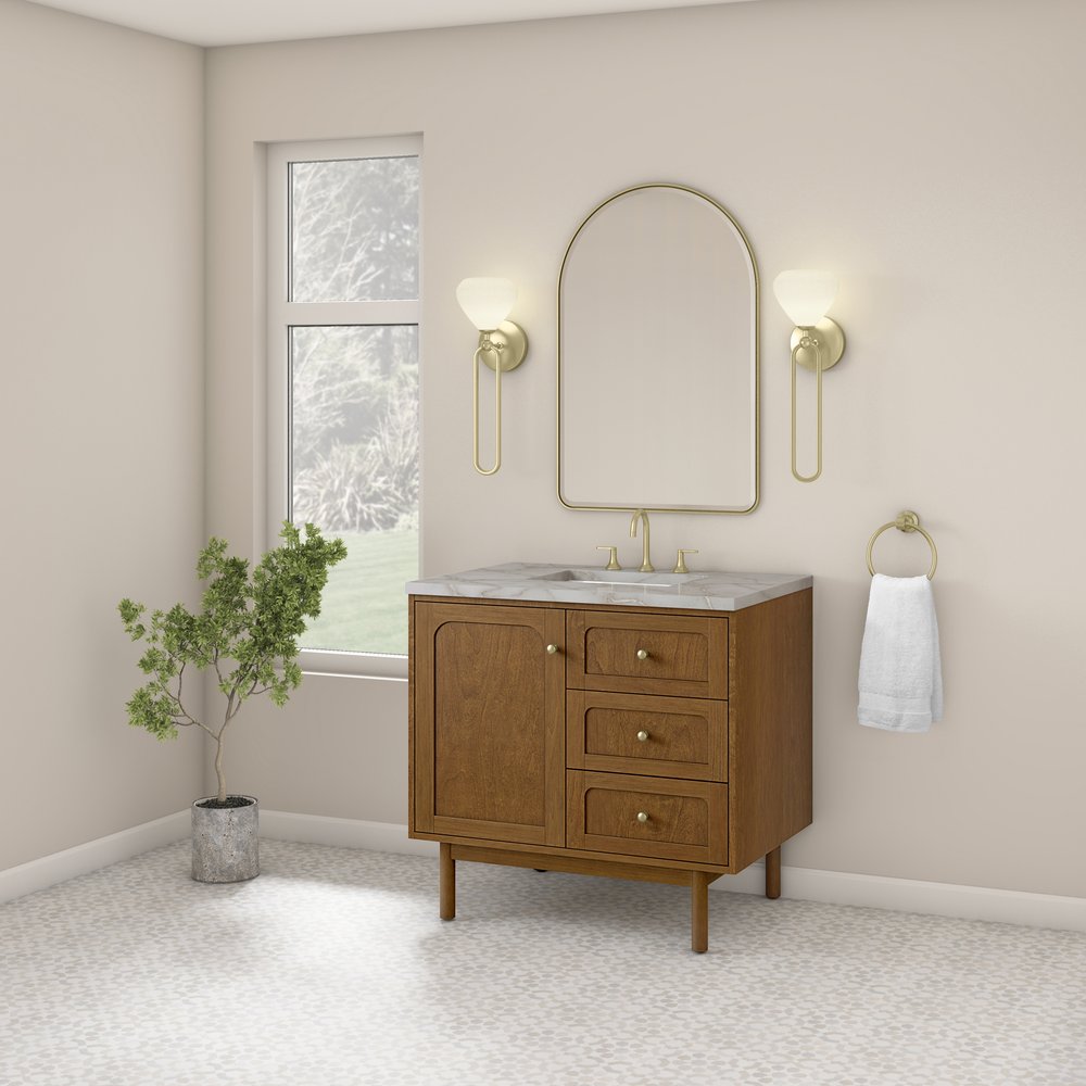 James Martin - Laurent 36" Single Vanity, Honey Oak w/ 3 CM Victorian Silver Silestone Top - 545-V36-HNO-3VSL view 7