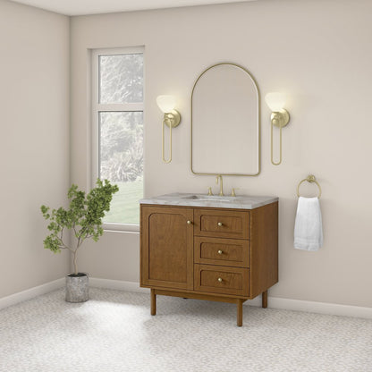 James Martin - Laurent 36" Single Vanity, Honey Oak w/ 3 CM Victorian Silver Silestone Top - 545-V36-HNO-3VSL view 7