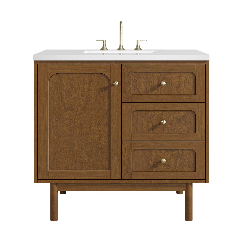 James Martin - Laurent 36" Single Vanity, Honey Oak w/ 3 CM White Zeus Silestone Top - 545-V36-HNO-3WZ view 1