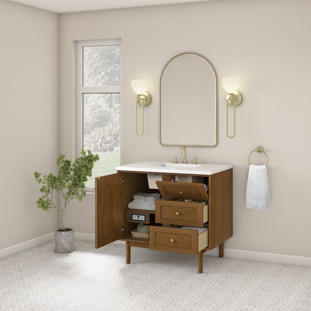 James Martin - Laurent 36" Single Vanity, Honey Oak w/ 3 CM White Zeus Silestone Top - 545-V36-HNO-3WZ view 11