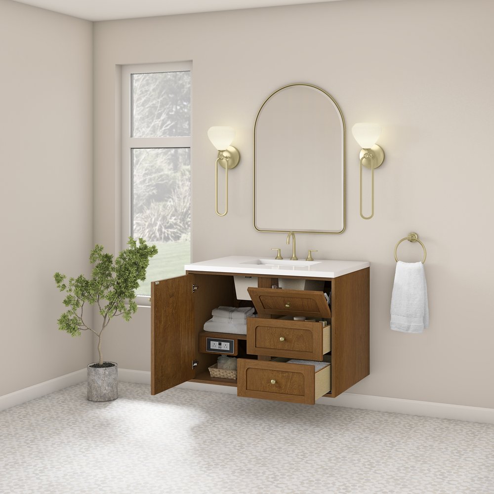 James Martin - Laurent 36" Single Vanity, Honey Oak w/ 3 CM White Zeus Silestone Top - 545-V36-HNO-3WZ view 12
