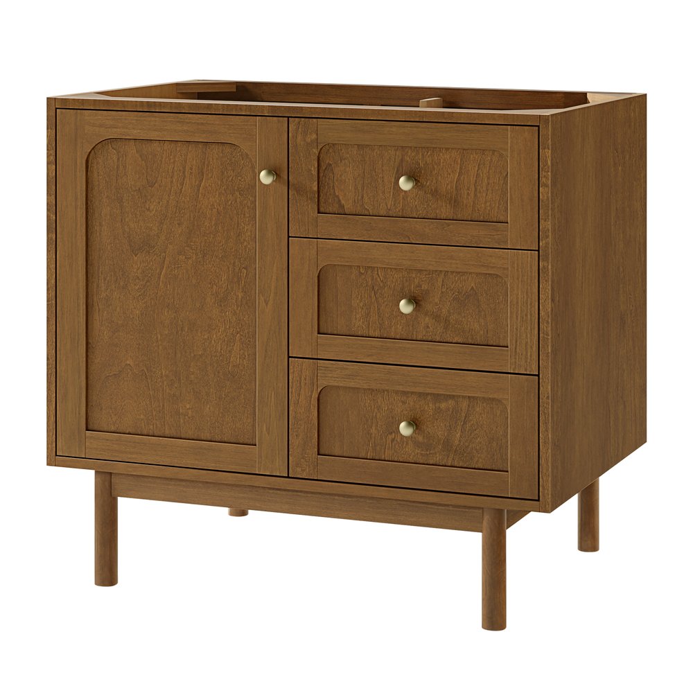 James Martin - Laurent 36" Single Vanity, Honey Oak w/ Single Hole 3 CM White Zeus Silestone Top and Matching Backsplash - 545-V36-HNO-1WZ view 3