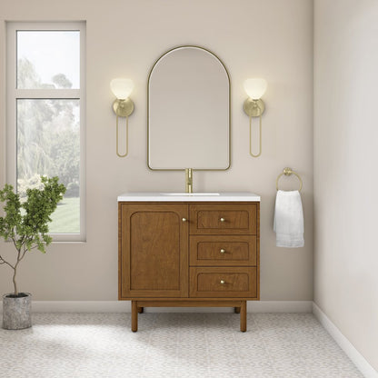 James Martin - Laurent 36" Single Vanity, Honey Oak w/ Single Hole 3 CM White Zeus Silestone Top and Matching Backsplash - 545-V36-HNO-1WZ view 5