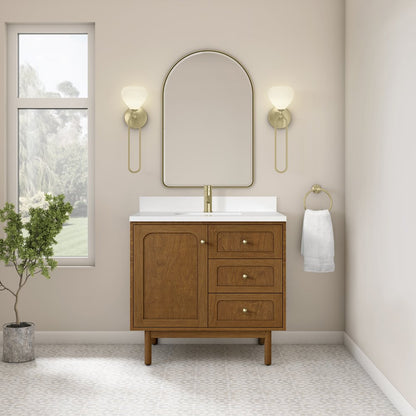 James Martin - Laurent 36" Single Vanity, Honey Oak w/ Single Hole 3 CM White Zeus Silestone Top and Matching Backsplash - 545-V36-HNO-1WZ view 6