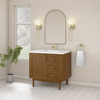 James Martin - Laurent 36" Single Vanity, Honey Oak w/ Single Hole 3 CM White Zeus Silestone Top and Matching Backsplash - 545-V36-HNO-1WZ view 7