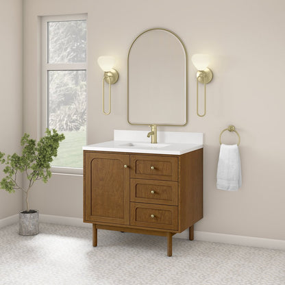 James Martin - Laurent 36" Single Vanity, Honey Oak w/ Single Hole 3 CM White Zeus Silestone Top and Matching Backsplash - 545-V36-HNO-1WZ view 8