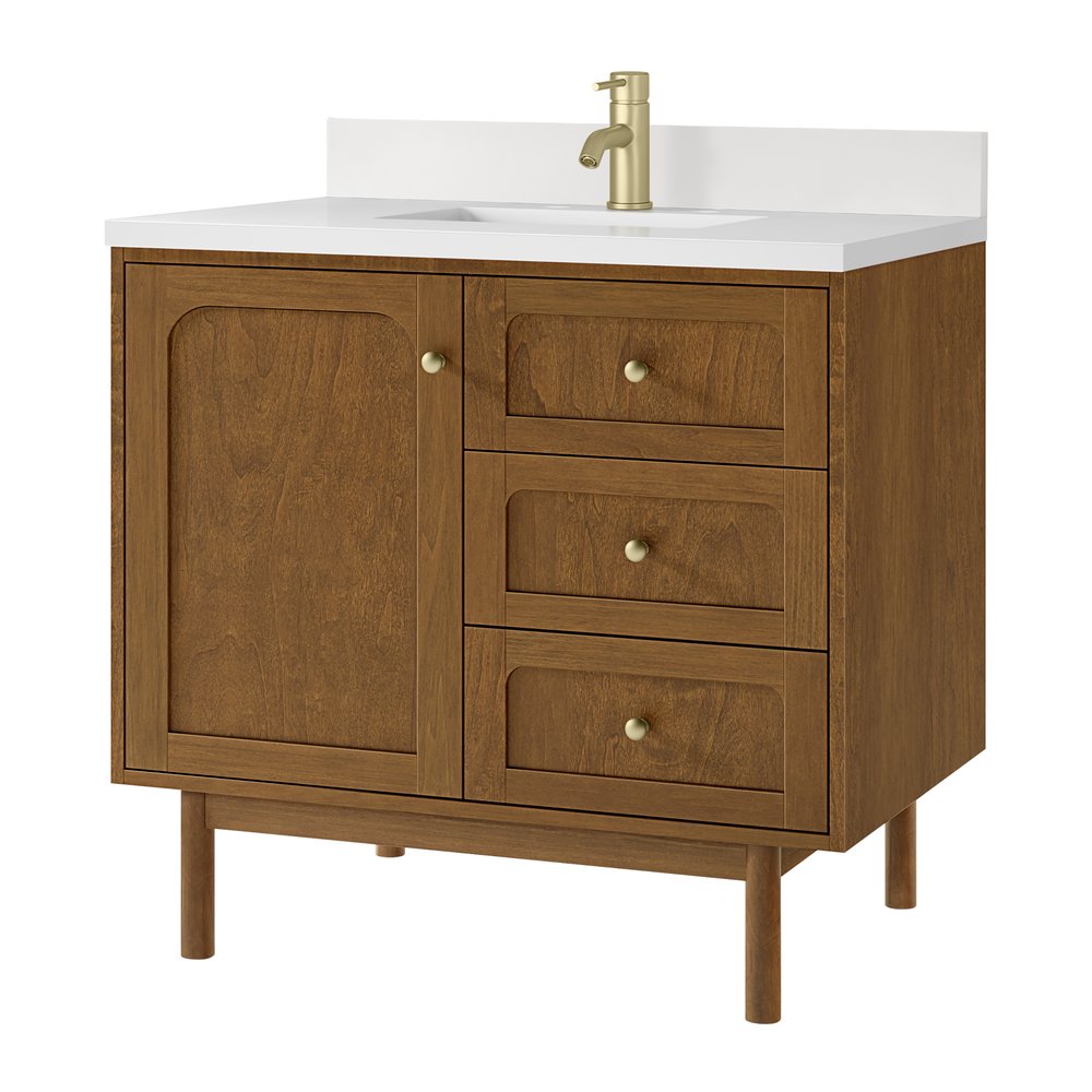 James Martin - Laurent 36" Single Vanity, Honey Oak w/ Single Hole 3 CM White Zeus Silestone Top and Matching Backsplash - 545-V36-HNO-1WZ view 15