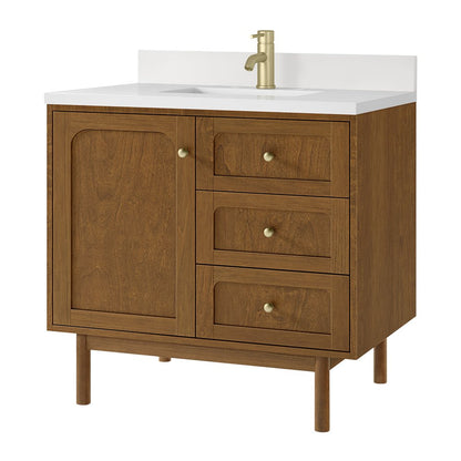 James Martin - Laurent 36" Single Vanity, Honey Oak w/ Single Hole 3 CM White Zeus Silestone Top and Matching Backsplash - 545-V36-HNO-1WZ view 15