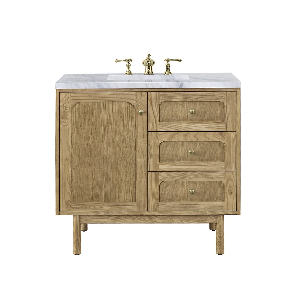 James Martin - Laurent 36" Single Vanity, Light Natural Oak w/ 3 CM Carrara Marble Top - 545-V36-LNO-3CAR view 1