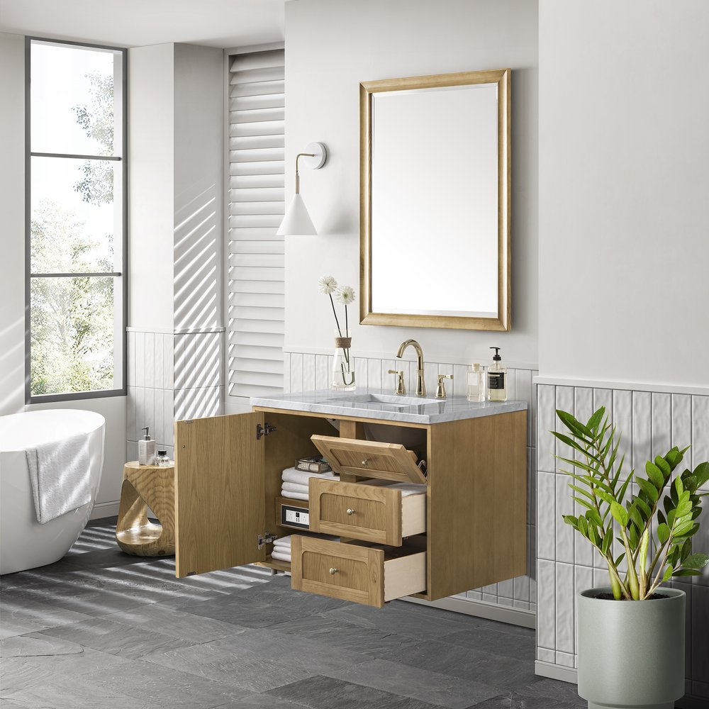 James Martin - Laurent 36" Single Vanity, Light Natural Oak w/ 3 CM Carrara Marble Top - 545-V36-LNO-3CAR view 8
