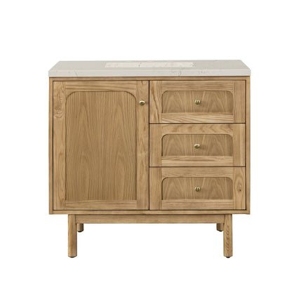 James Martin - Laurent 36" Single Vanity, Light Natural Oak, w/ 3 CM Siberian Silestone Top - 545-V36-LNO-3SFR view 2