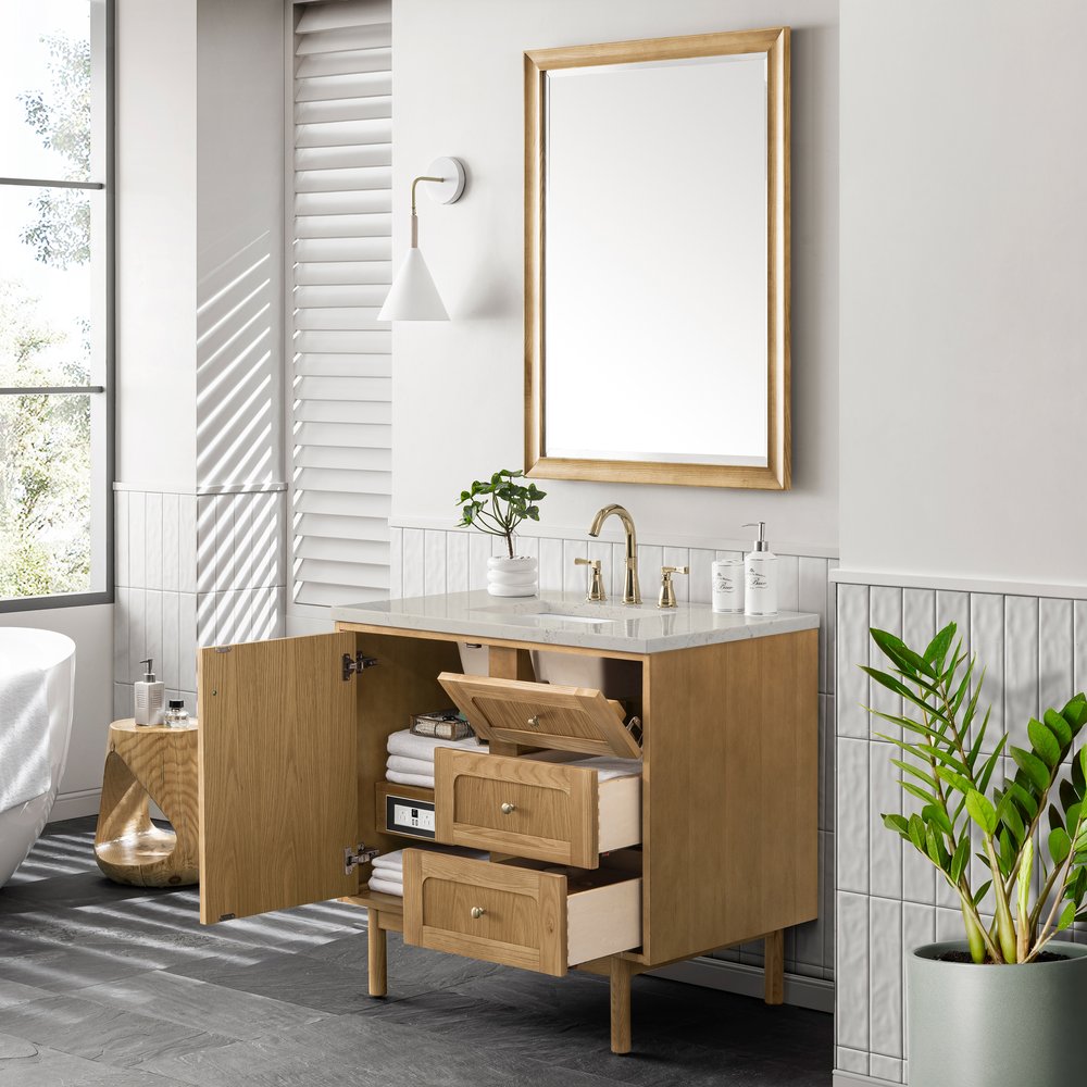 James Martin - Laurent 36" Single Vanity, Light Natural Oak, w/ 3 CM Siberian Silestone Top - 545-V36-LNO-3SFR view 11