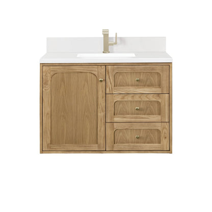 James Martin - Laurent 36" Single Vanity, Light Natural Oak w/ Single Hole 3 CM White Zeus Top & Backsplash - 545-V36-LNO-1WZ view 1