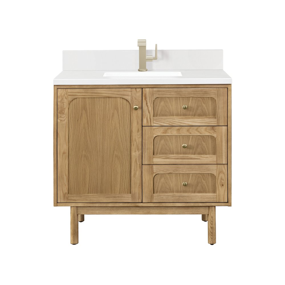 James Martin - Laurent 36" Single Vanity, Light Natural Oak w/ Single Hole 3 CM White Zeus Top & Backsplash - 545-V36-LNO-1WZ view 2