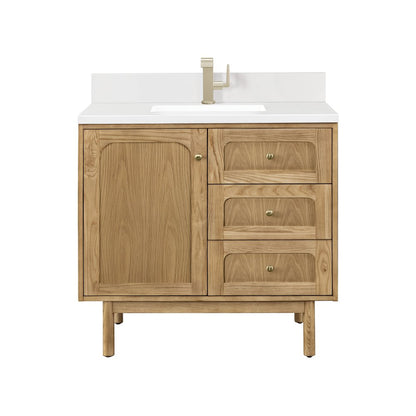 James Martin - Laurent 36" Single Vanity, Light Natural Oak w/ Single Hole 3 CM White Zeus Top & Backsplash - 545-V36-LNO-1WZ view 2
