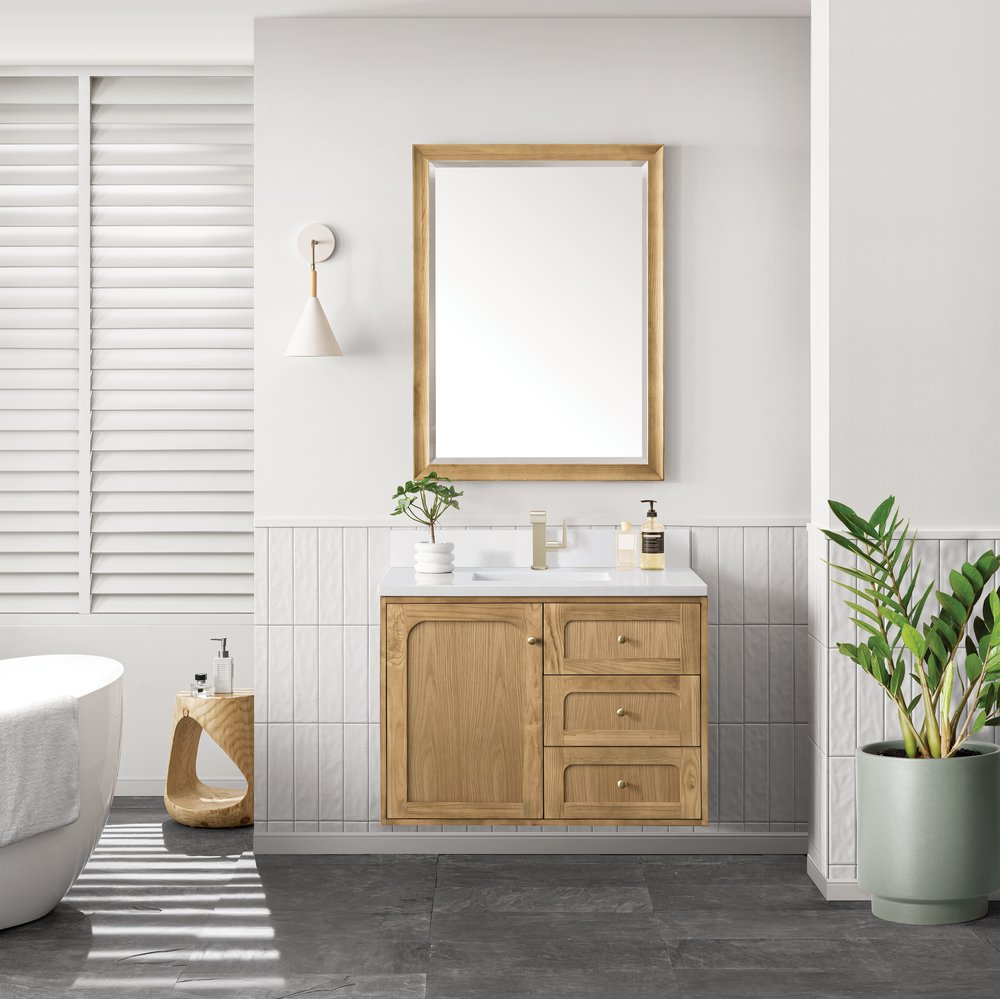 James Martin - Laurent 36" Single Vanity, Light Natural Oak w/ Single Hole 3 CM White Zeus Top & Backsplash - 545-V36-LNO-1WZ view 5