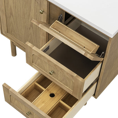 James Martin - Laurent 36" Single Vanity, Light Natural Oak w/ Single Hole 3 CM White Zeus Top & Backsplash - 545-V36-LNO-1WZ view 15