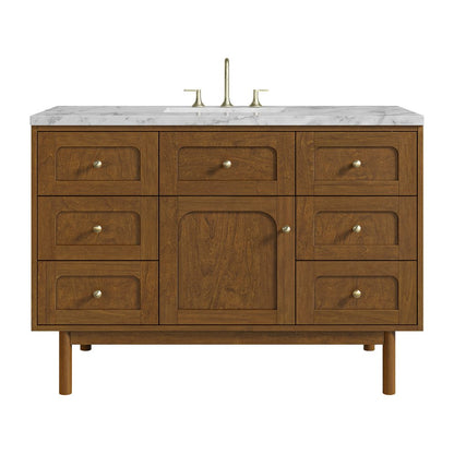 James Martin - Laurent 48" Single Vanity, Honey Oak w/ 3 CM Carrara Marble Top - 545-V48-HNO-3CAR view 1
