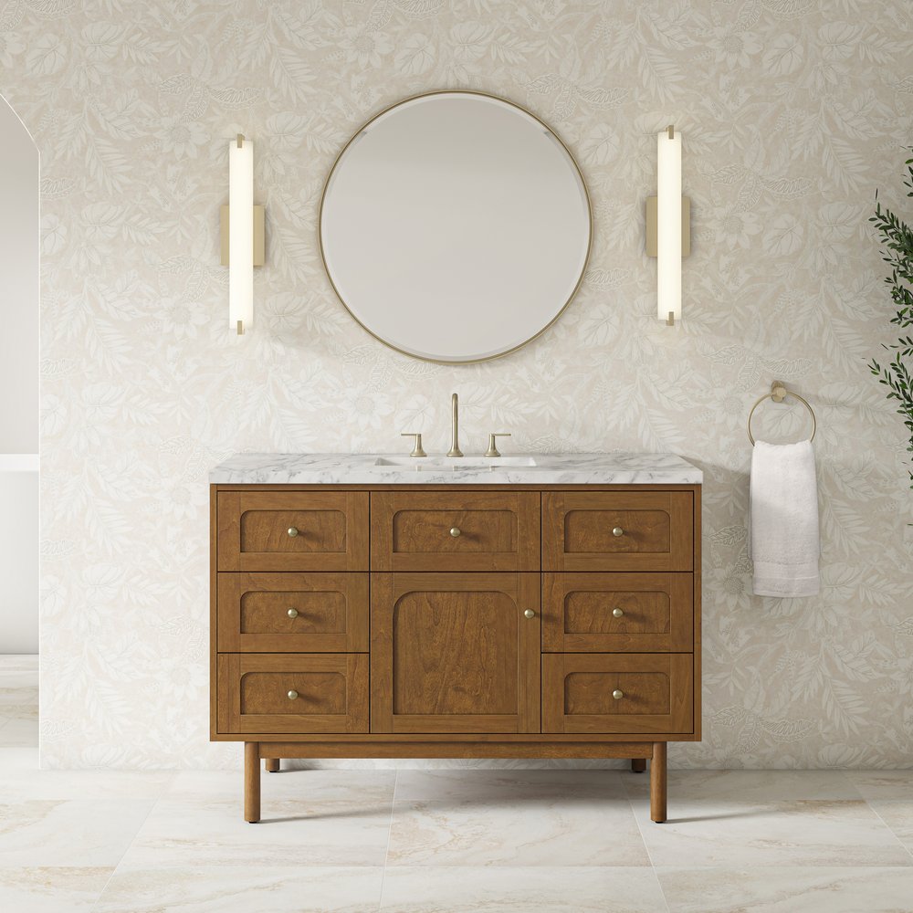 James Martin - Laurent 48" Single Vanity, Honey Oak w/ 3 CM Carrara Marble Top - 545-V48-HNO-3CAR view 5