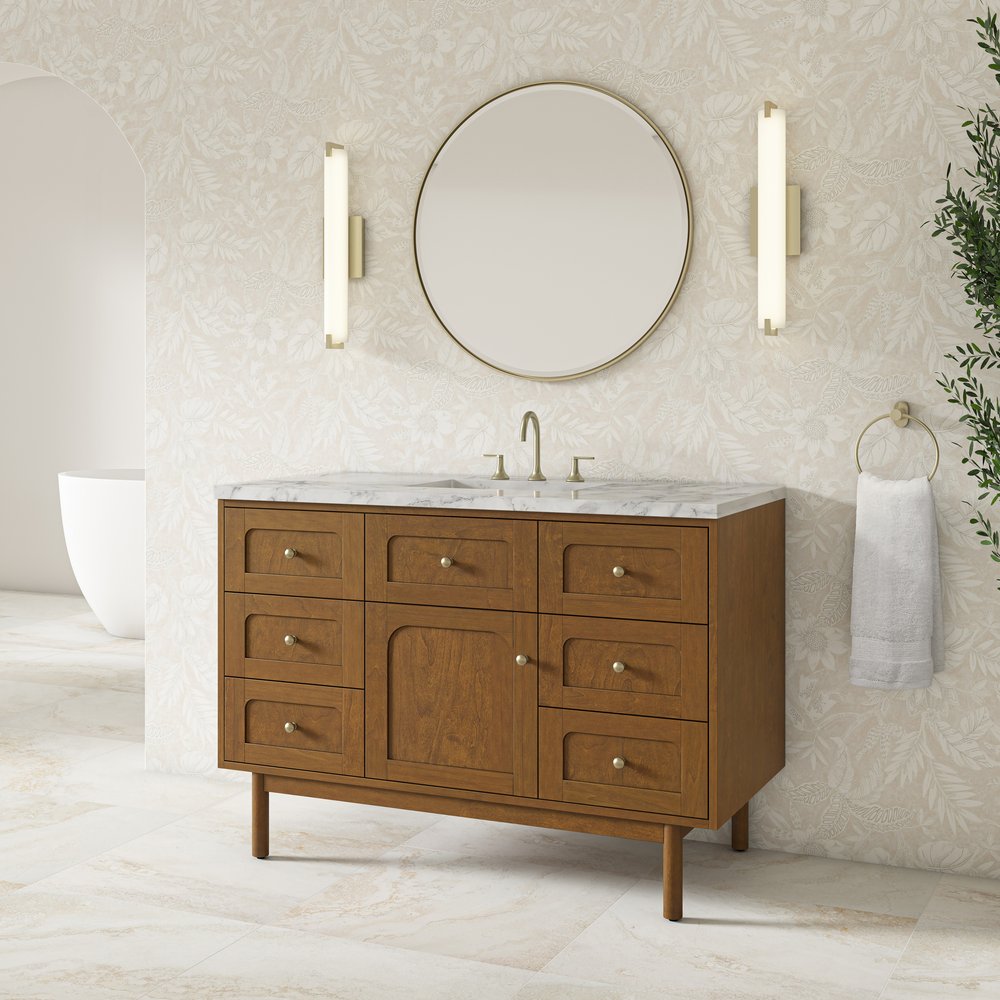 James Martin - Laurent 48" Single Vanity, Honey Oak w/ 3 CM Carrara Marble Top - 545-V48-HNO-3CAR view 7