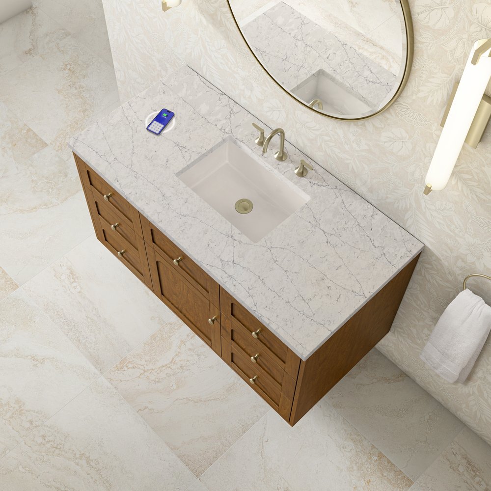 James Martin - Laurent 48" Single Vanity, Honey Oak w/ 3 CM Eternal Jasmine Pearl Silestone Top w/FreePower Wireless Charger - 545-V48-HNO-FEJP view 12
