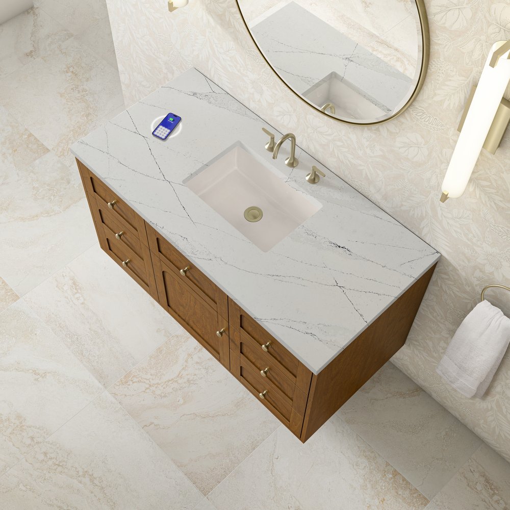 James Martin - Laurent 48" Single Vanity, Honey Oak w/ 3 CM Ethereal Noctis Silestone Top w/FreePower Wireless Charger - 545-V48-HNO-FENC view 12