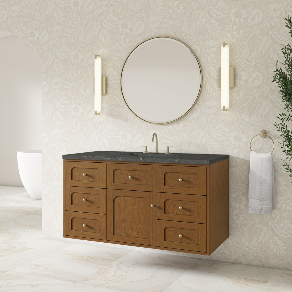 James Martin - Laurent 48" Single Vanity, Honey Oak w/ 3 CM Parisien Bleu Silestone Top w/FreePower Wireless Charger - 545-V48-HNO-FPBL view 8