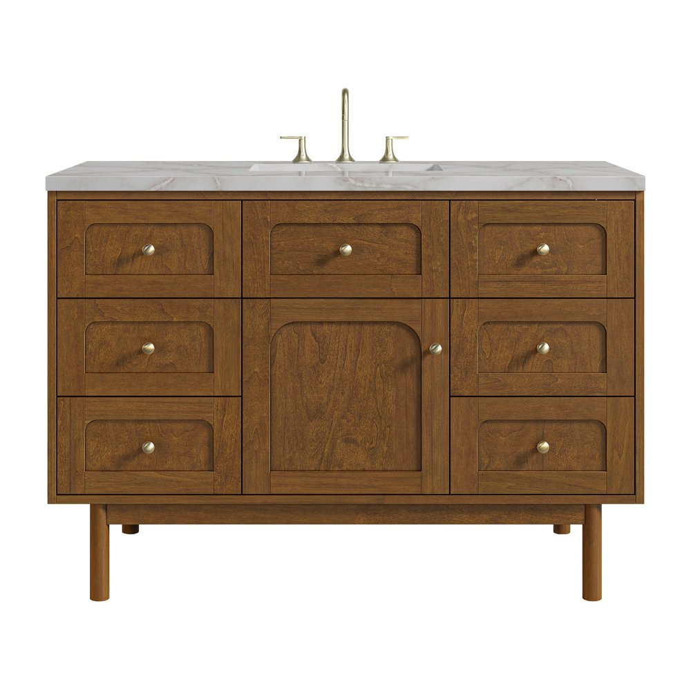 James Martin - Laurent 48" Single Vanity, Honey Oak w/ 3 CM Victorian Silver Silestone Top - 545-V48-HNO-3VSL view 1