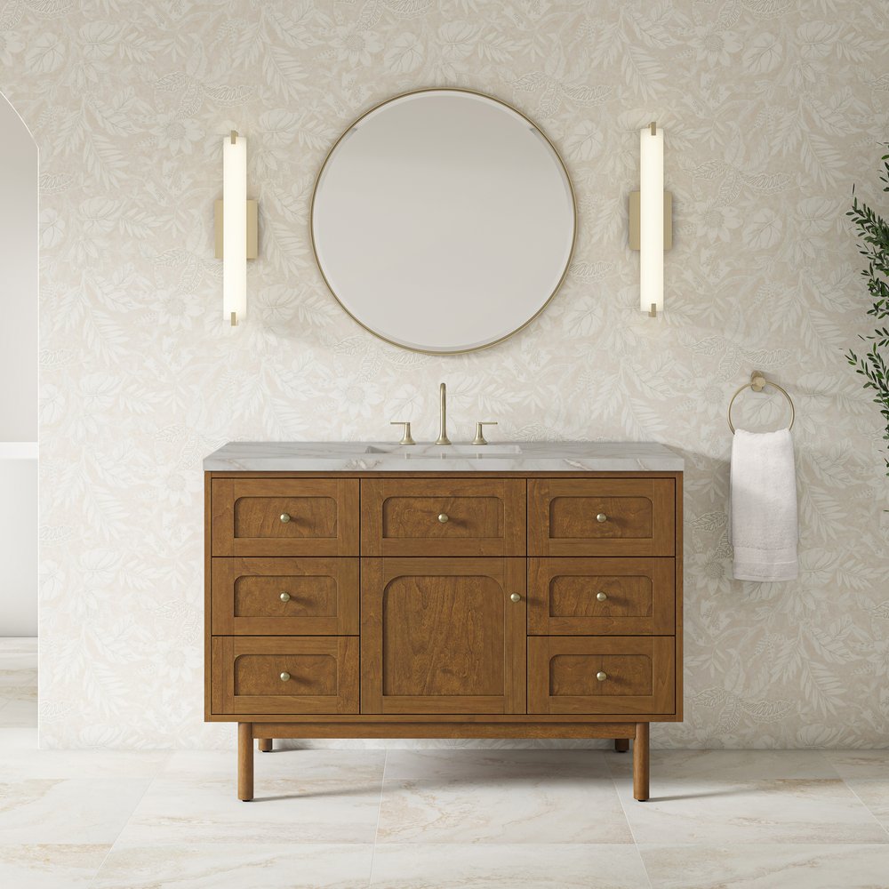 James Martin - Laurent 48" Single Vanity, Honey Oak w/ 3 CM Victorian Silver Silestone Top - 545-V48-HNO-3VSL view 5