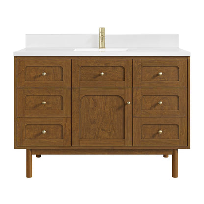 James Martin - Laurent 48" Single Vanity, Honey Oak w/ Single Hole 3 CM White Zeus Silestone Top and Matching Backsplash - 545-V48-HNO-1WZ view 2