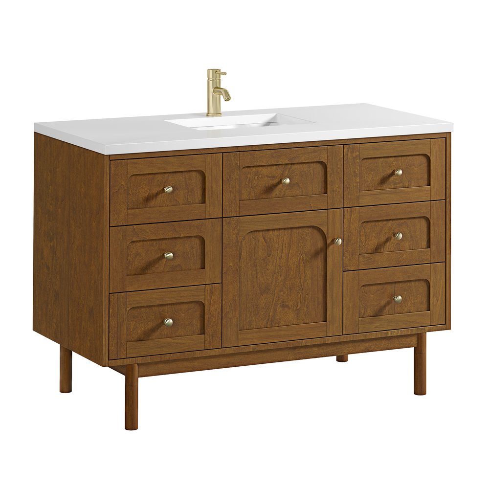James Martin - Laurent 48" Single Vanity, Honey Oak w/ Single Hole 3 CM White Zeus Silestone Top and Matching Backsplash - 545-V48-HNO-1WZ view 14
