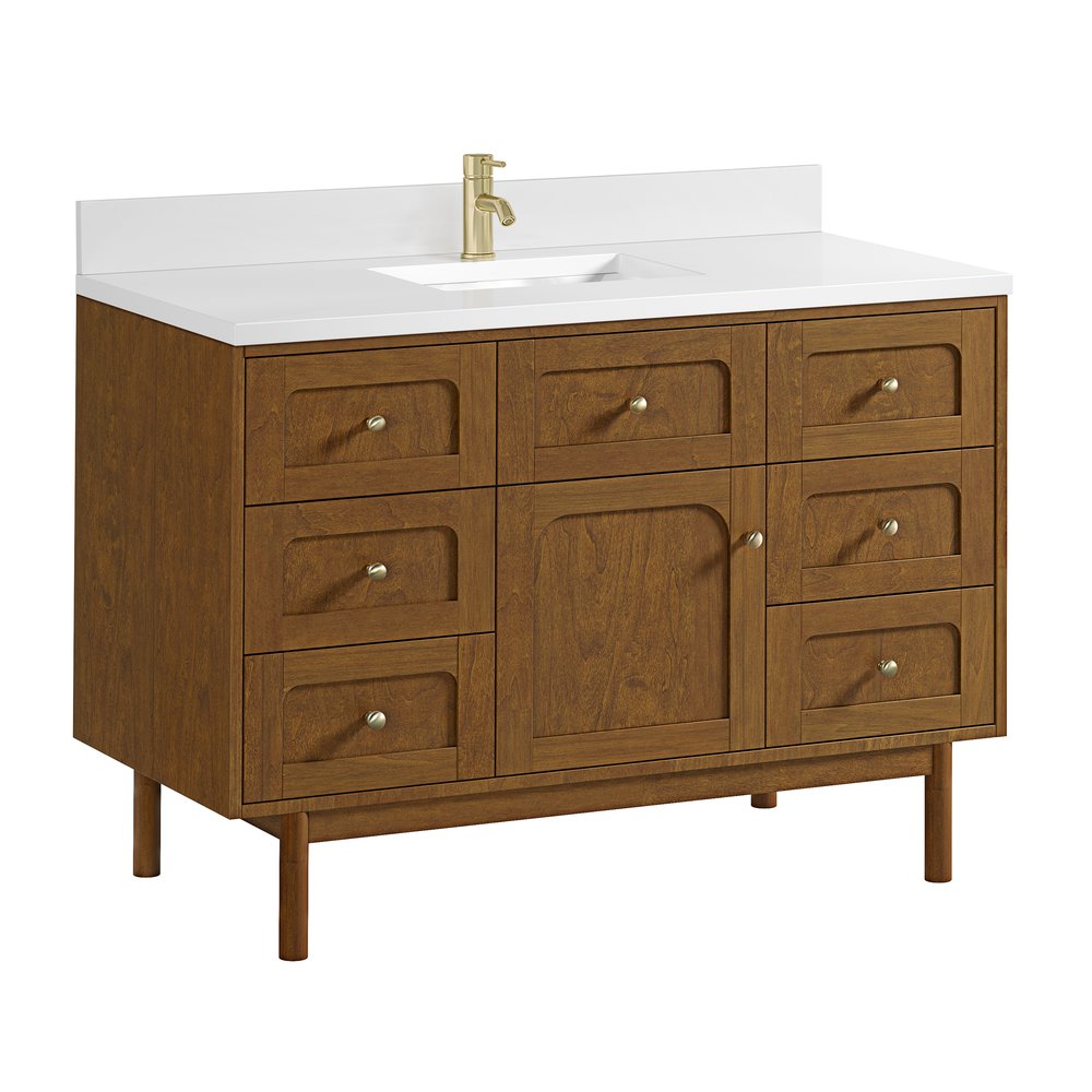 James Martin - Laurent 48" Single Vanity, Honey Oak w/ Single Hole 3 CM White Zeus Silestone Top and Matching Backsplash - 545-V48-HNO-1WZ view 15