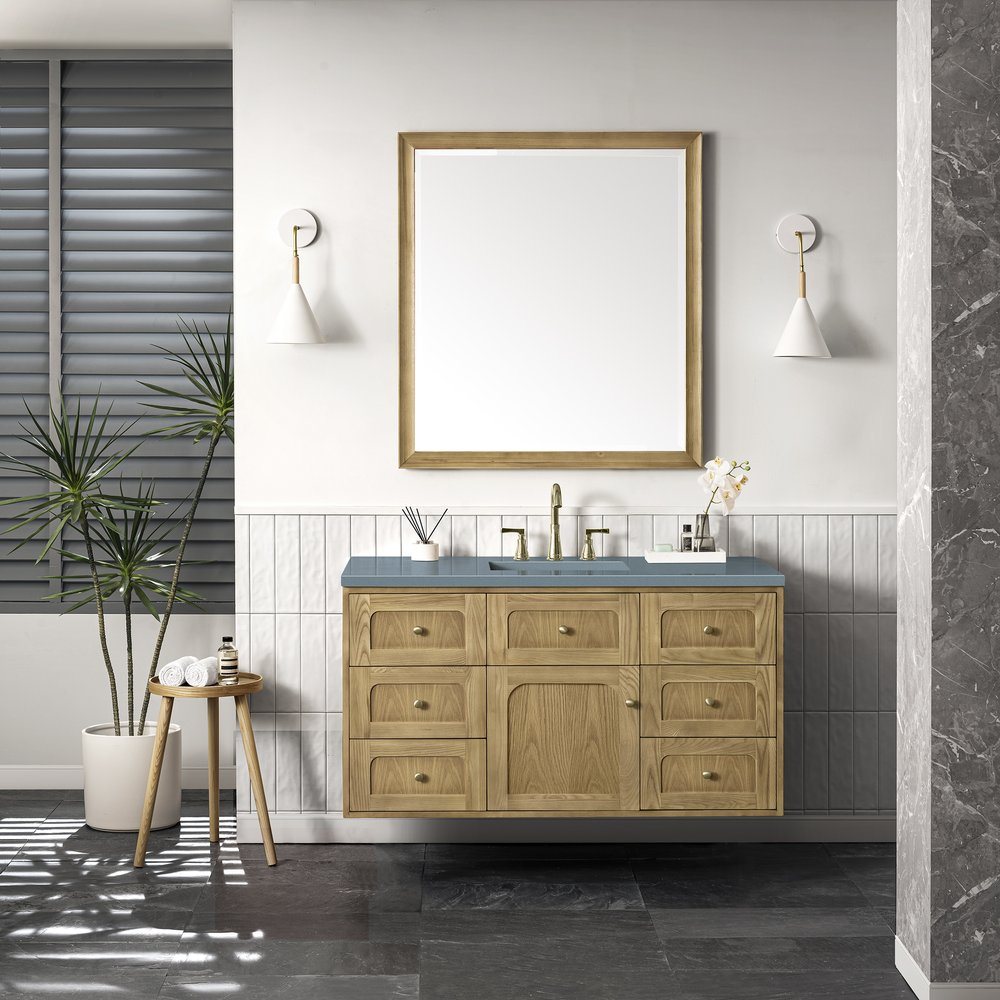 James Martin - Laurent 48" Single Vanity, Light Natural Oak w/ 3 CM Cala Blue Top - 545-V48-LNO-3CBL view 7