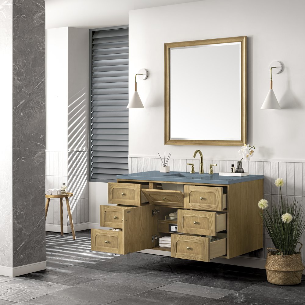 James Martin - Laurent 48" Single Vanity, Light Natural Oak w/ 3 CM Cala Blue Top - 545-V48-LNO-3CBL view 11