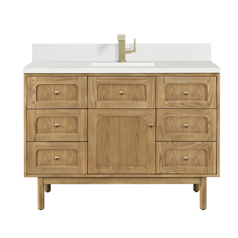 James Martin - Laurent 48" Single Vanity, Light Natural Oak w/ Single Hole 3 CM White Zeus Top & Backsplash - 545-V48-LNO-1WZ view 1