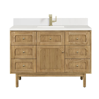 James Martin - Laurent 48" Single Vanity, Light Natural Oak w/ Single Hole 3 CM White Zeus Top & Backsplash - 545-V48-LNO-1WZ view 1