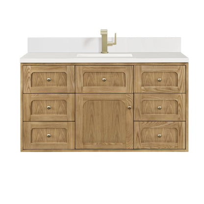 James Martin - Laurent 48" Single Vanity, Light Natural Oak w/ Single Hole 3 CM White Zeus Top & Backsplash - 545-V48-LNO-1WZ view 2