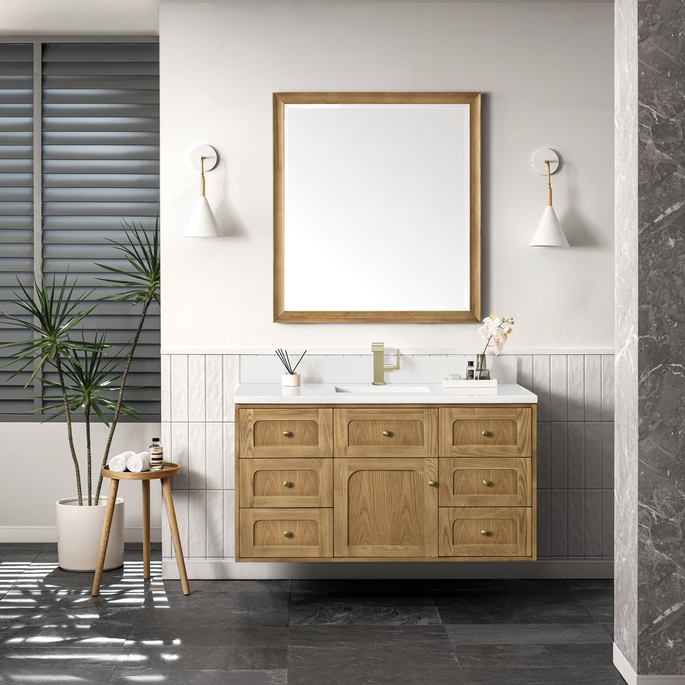James Martin - Laurent 48" Single Vanity, Light Natural Oak w/ Single Hole 3 CM White Zeus Top & Backsplash - 545-V48-LNO-1WZ view 5