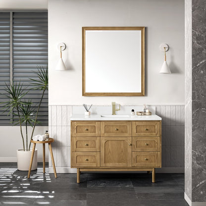 James Martin - Laurent 48" Single Vanity, Light Natural Oak w/ Single Hole 3 CM White Zeus Top & Backsplash - 545-V48-LNO-1WZ view 6