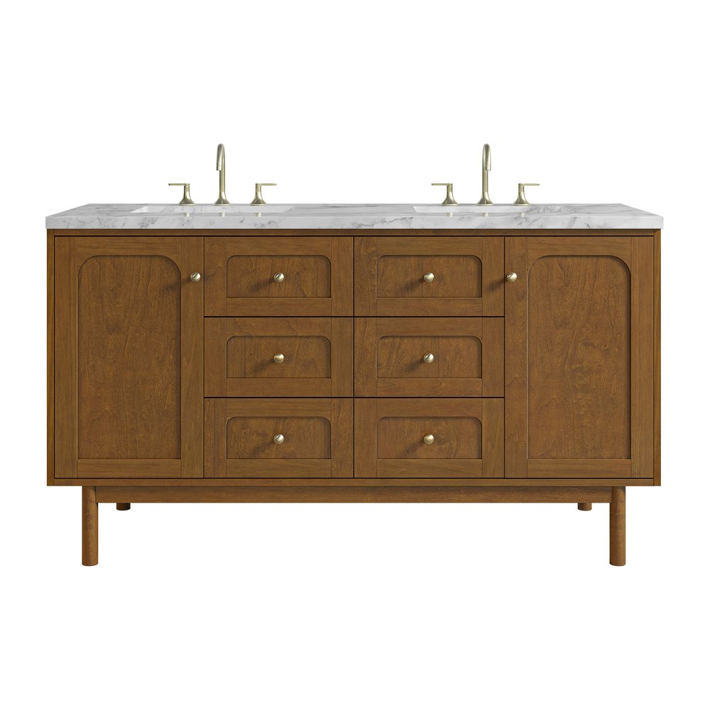 James Martin - Laurent 60" Double Vanity, Honey Oak w/ 3 CM Carrara Marble Top - 545-V60D-HNO-3CAR view 1