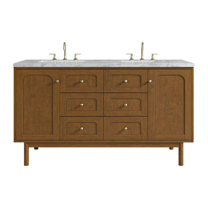 James Martin - Laurent 60" Double Vanity, Honey Oak w/ 3 CM Carrara Marble Top - 545-V60D-HNO-3CAR view 1
