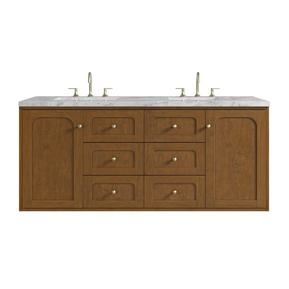 James Martin - Laurent 60" Double Vanity, Honey Oak w/ 3 CM Carrara Marble Top - 545-V60D-HNO-3CAR view 2