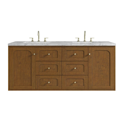 James Martin - Laurent 60" Double Vanity, Honey Oak w/ 3 CM Carrara Marble Top - 545-V60D-HNO-3CAR view 2