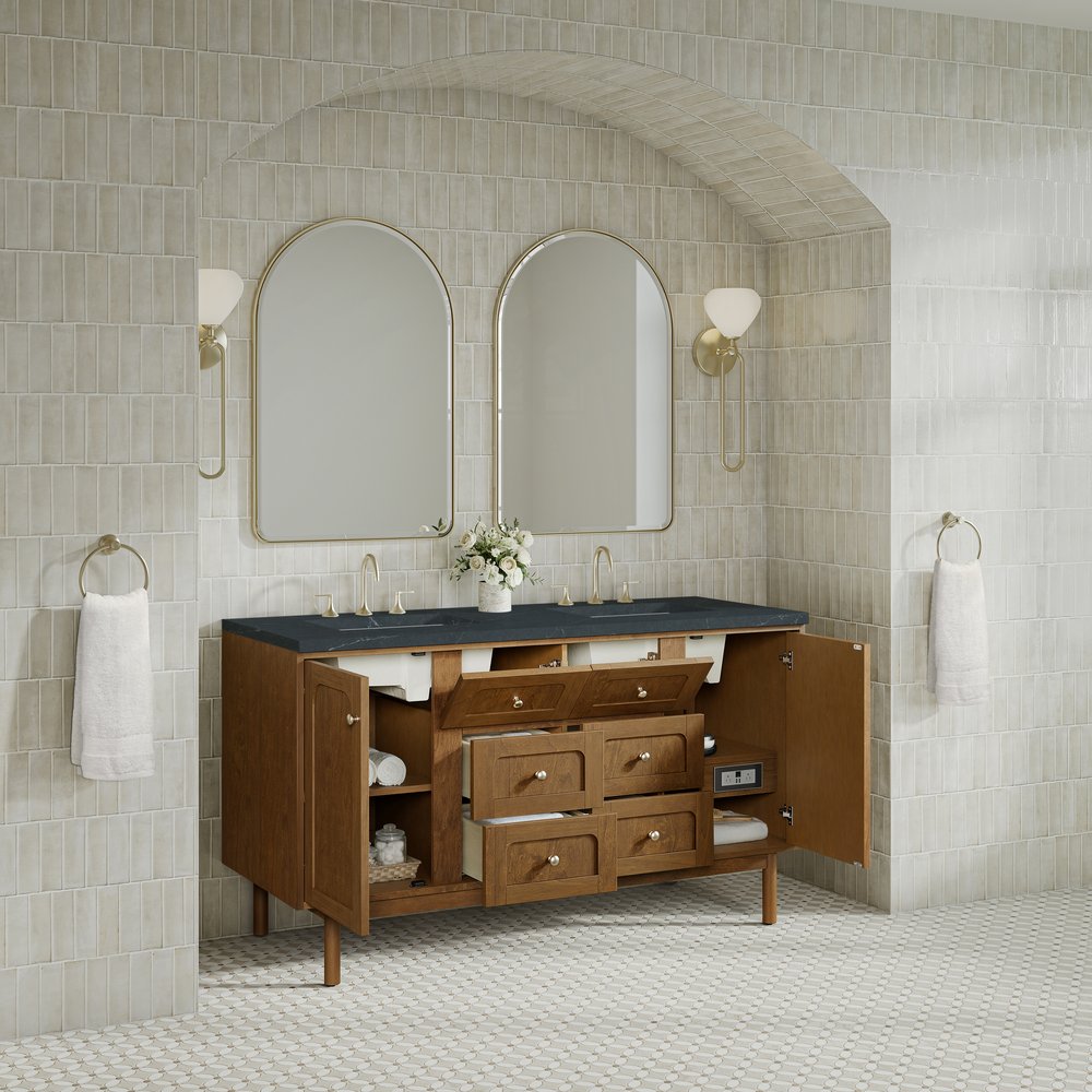 James Martin - Laurent 60" Double Vanity, Honey Oak w/ 3 CM Charcoal Soapstone Silestone Top - 545-V60D-HNO-3CSP view 9