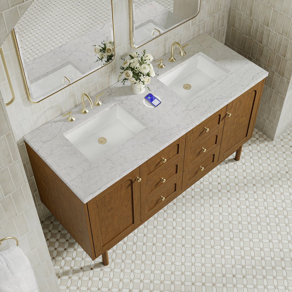 James Martin - Laurent 60" Double Vanity, Honey Oak w/ 3 CM Eternal Jasmine Pearl Silestone Top w/FreePower Wireless Charger - 545-V60D-HNO-FEJP view 11