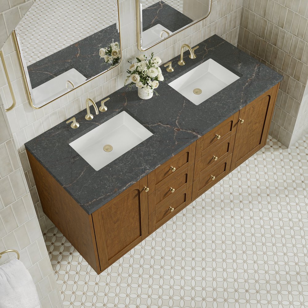 James Martin - Laurent 60" Double Vanity, Honey Oak w/ 3 CM Parisien Bleu Silestone Top - 545-V60D-HNO-3PBL view 11