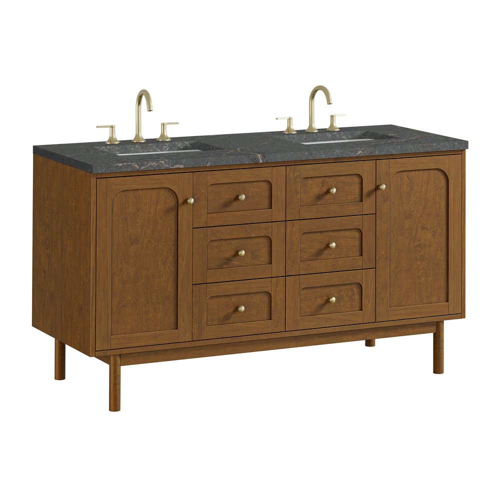 James Martin - Laurent 60" Double Vanity, Honey Oak w/ 3 CM Parisien Bleu Silestone Top - 545-V60D-HNO-3PBL view 16
