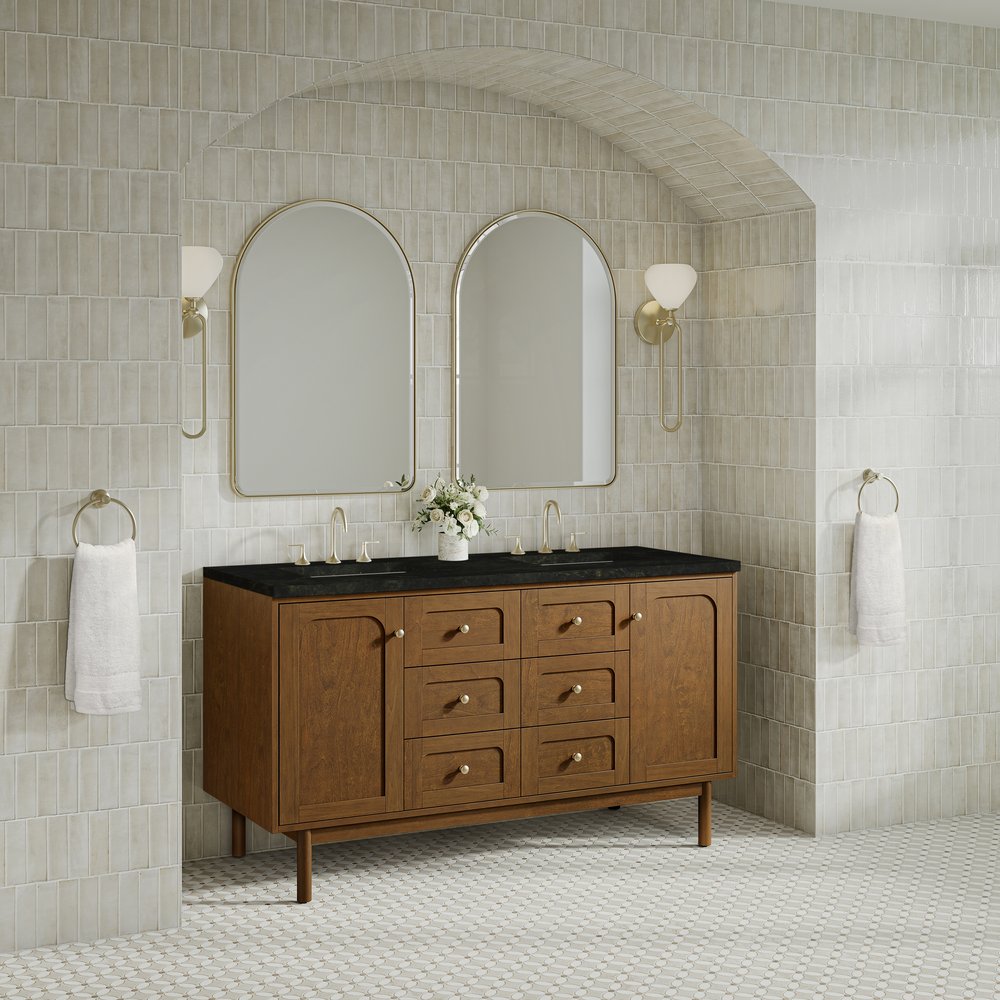 James Martin - Laurent 60" Double Vanity, Honey Oak w/ 3 CM Phantome Eclos Top - 545-V60D-HNO-3PHT view 7